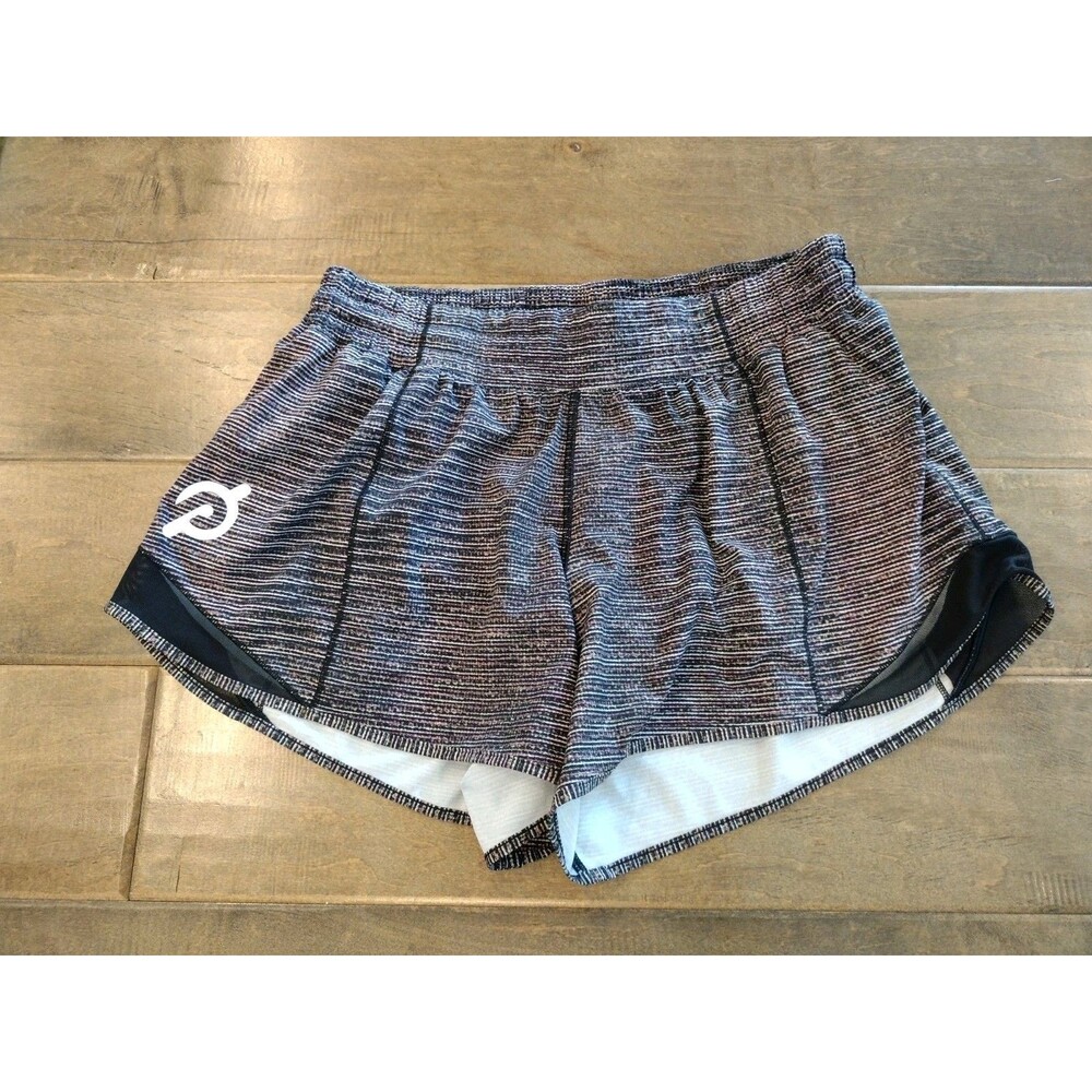 LULULEMON Women's Hotty Hot Peleton black gray 4" athletic shorts - size 10